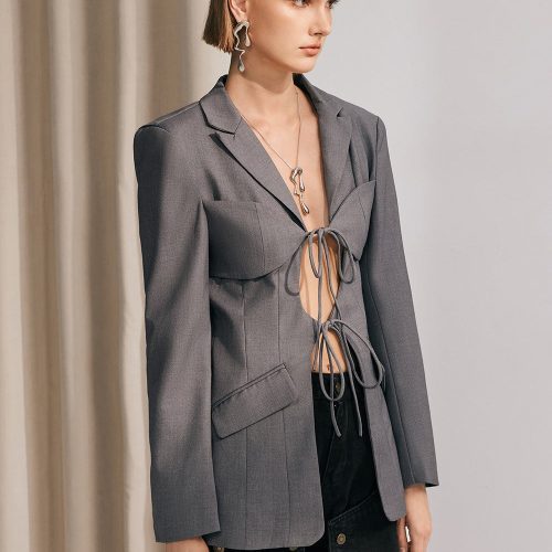 Arlette Lace Up Cutout Jacket In Grey 2