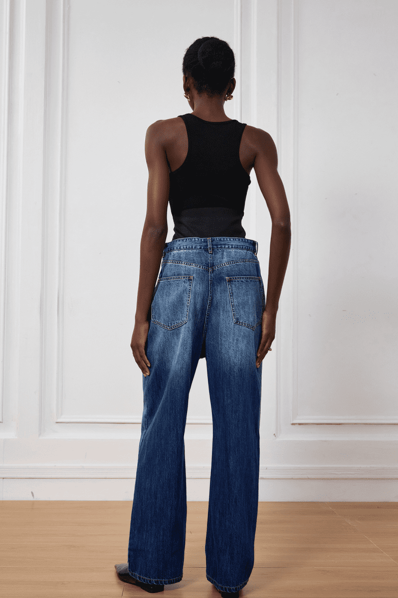 Azaria High Rise Patchwork Jeans In Blue 1