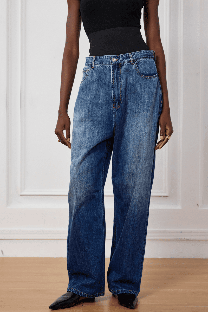 Azaria High Rise Patchwork Jeans In Blue 2