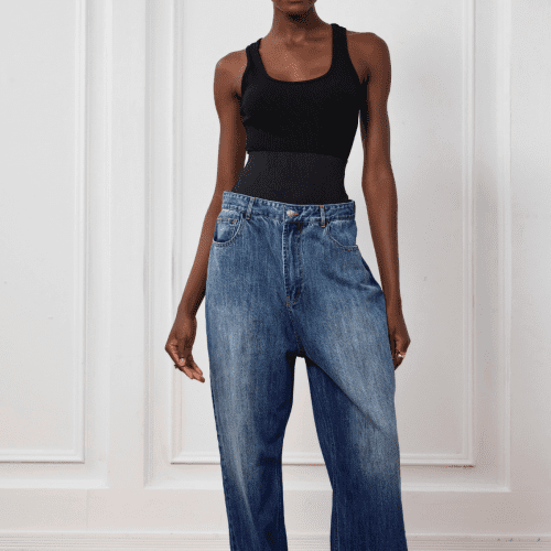 Azaria High Rise Patchwork Jeans In Blue 4