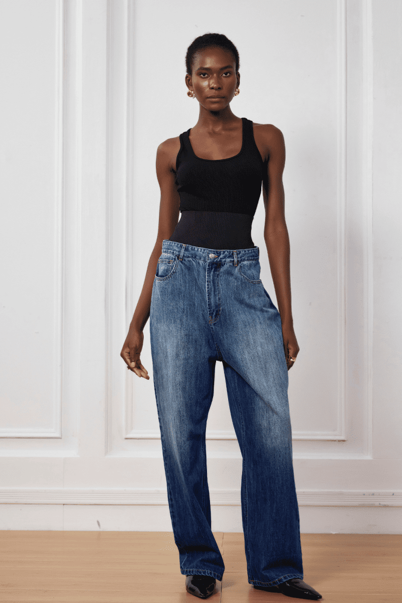 Azaria High Rise Patchwork Jeans In Blue 4