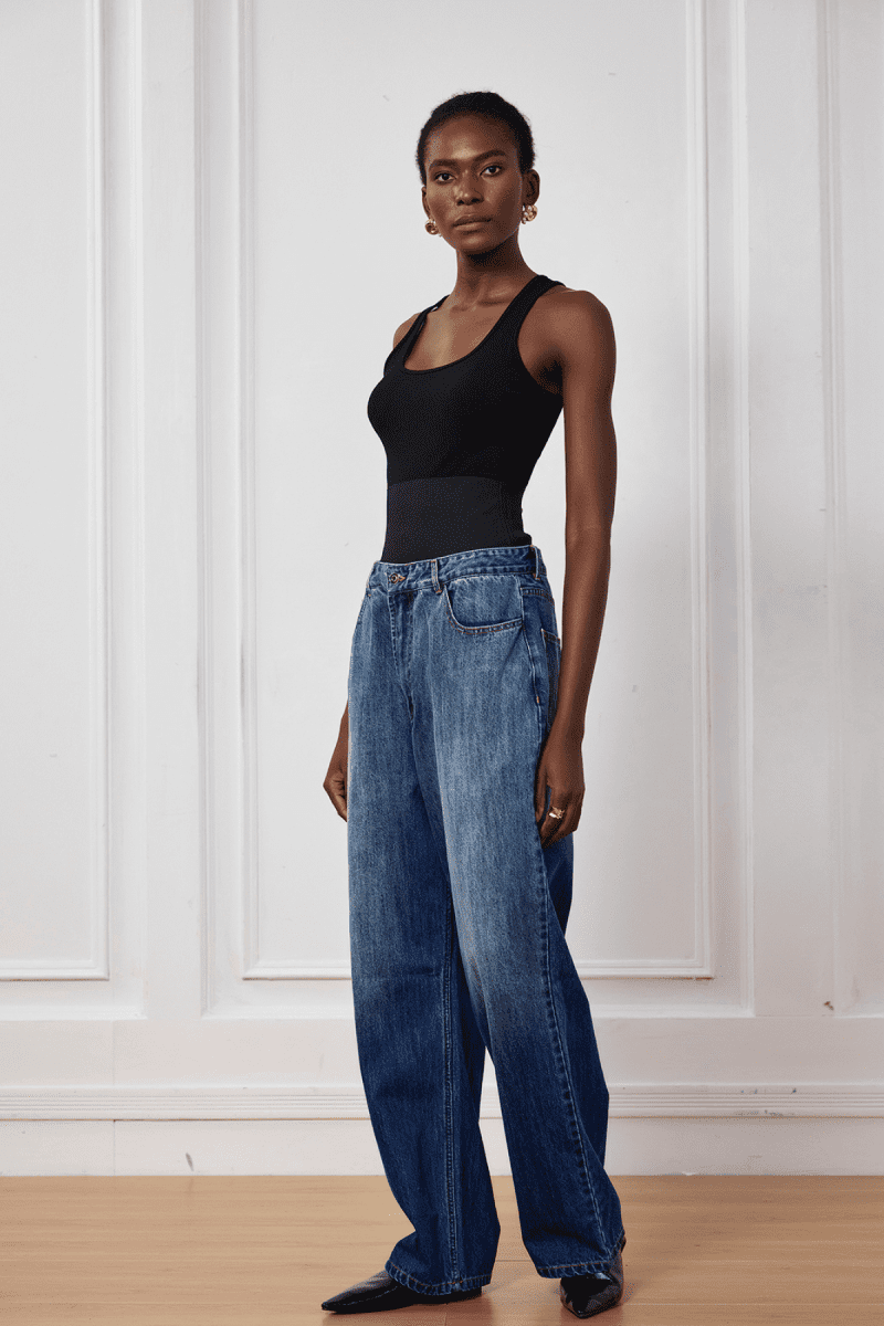 Azaria High Rise Patchwork Jeans In Blue 5