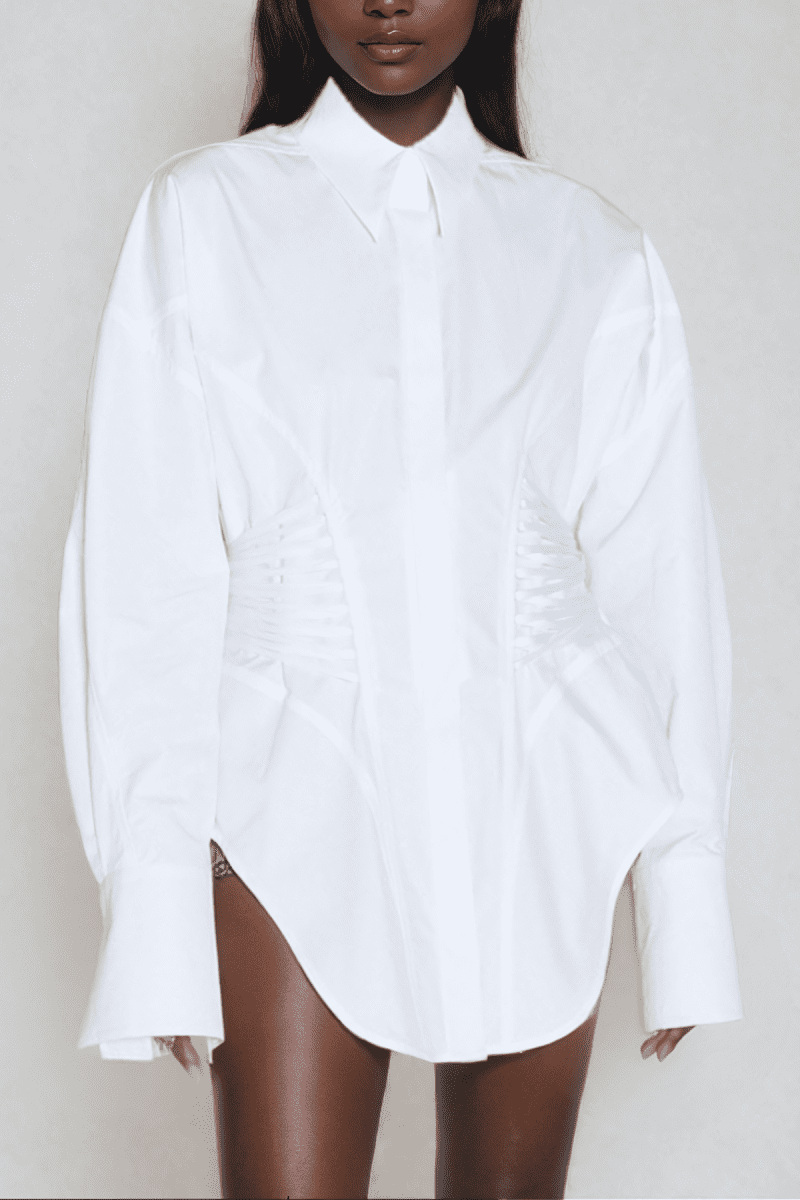 Bagheera Ruch Drawstring Shirt In White 1