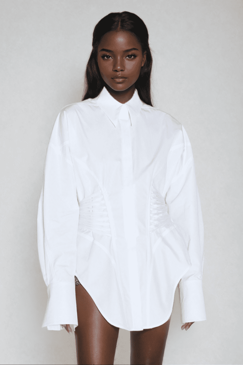 Bagheera Ruch Drawstring Shirt In White 2