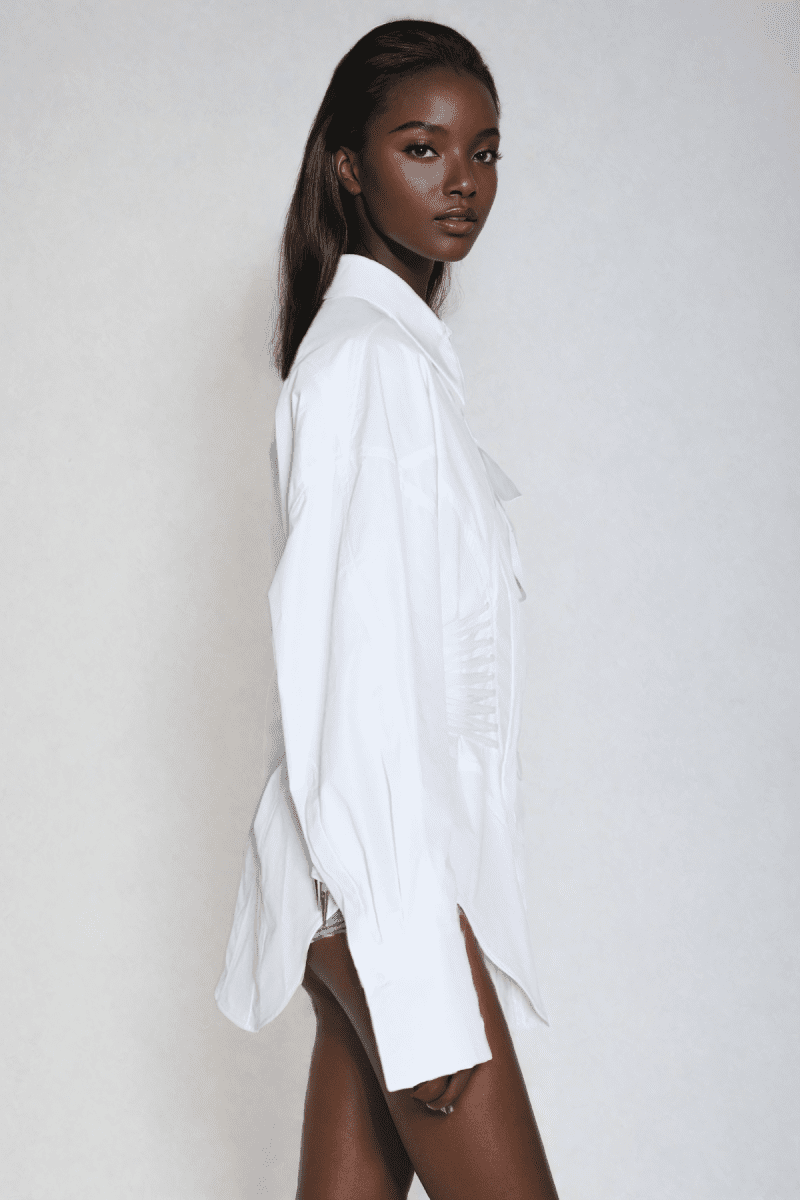 Bagheera Ruch Drawstring Shirt In White 3