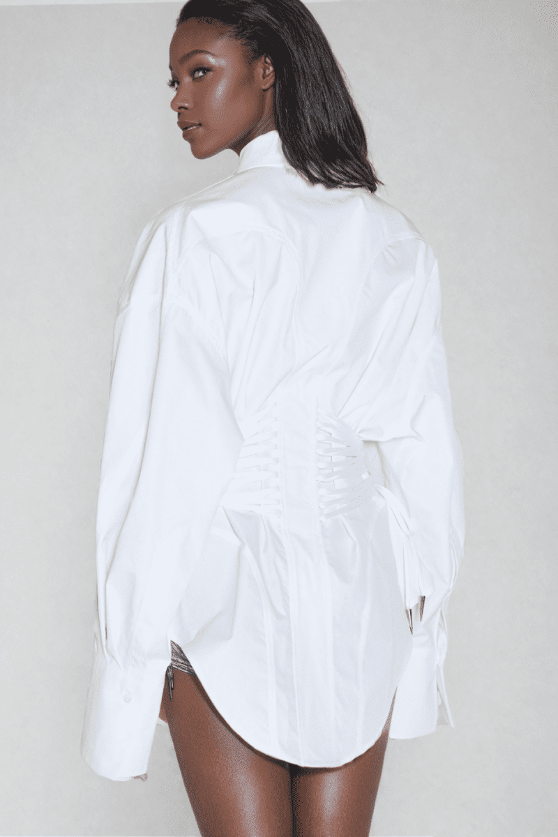 Bagheera Ruch Drawstring Shirt In White 4