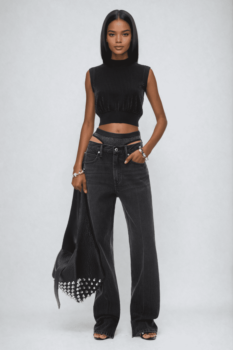 Bahari Cutout Deconstruct Jeans In Black 1