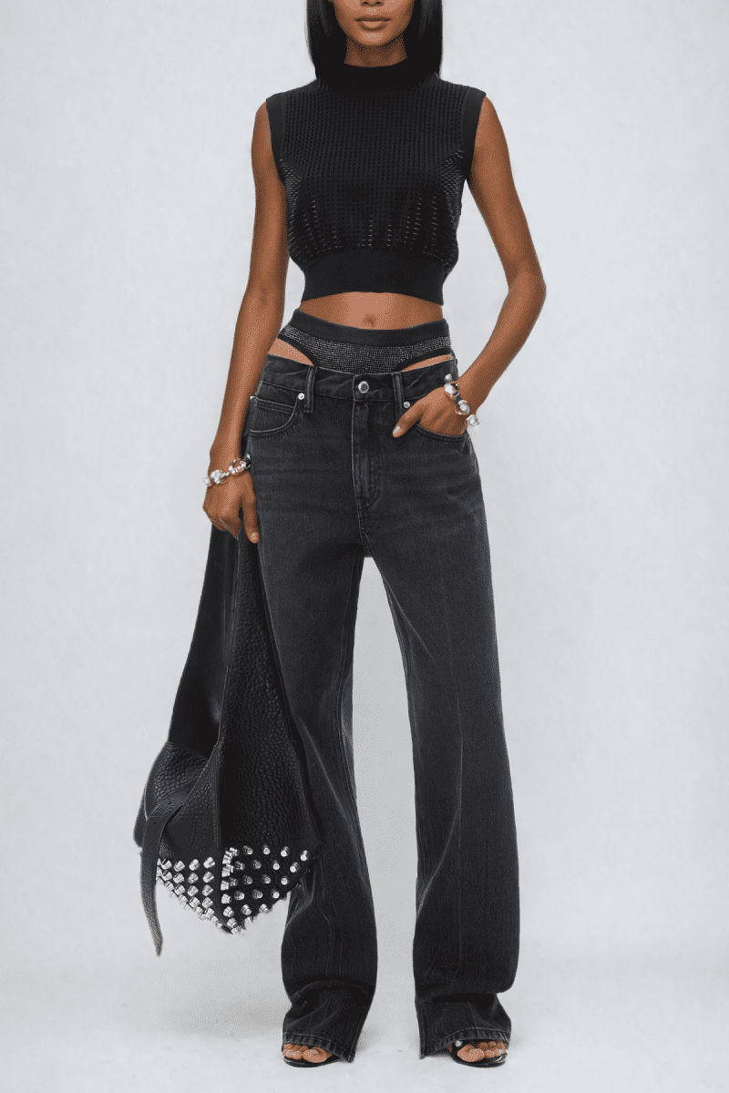 Bahari Cutout Deconstruct Jeans In Black ff4f6cd1 12b4 4718 a204 62ffc8bd280a