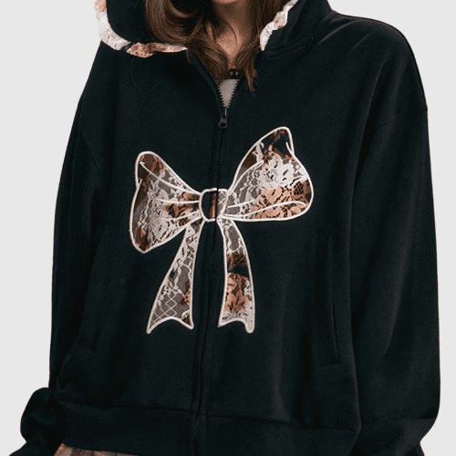 Baina Lace Bow Hooded Long Sleeve Jacket 4