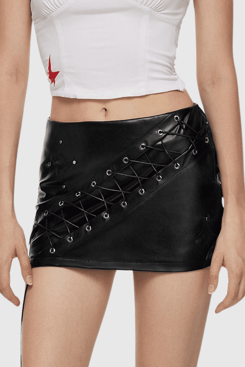 BaldasarreLaceUpStarLeatherShortSkirt 2