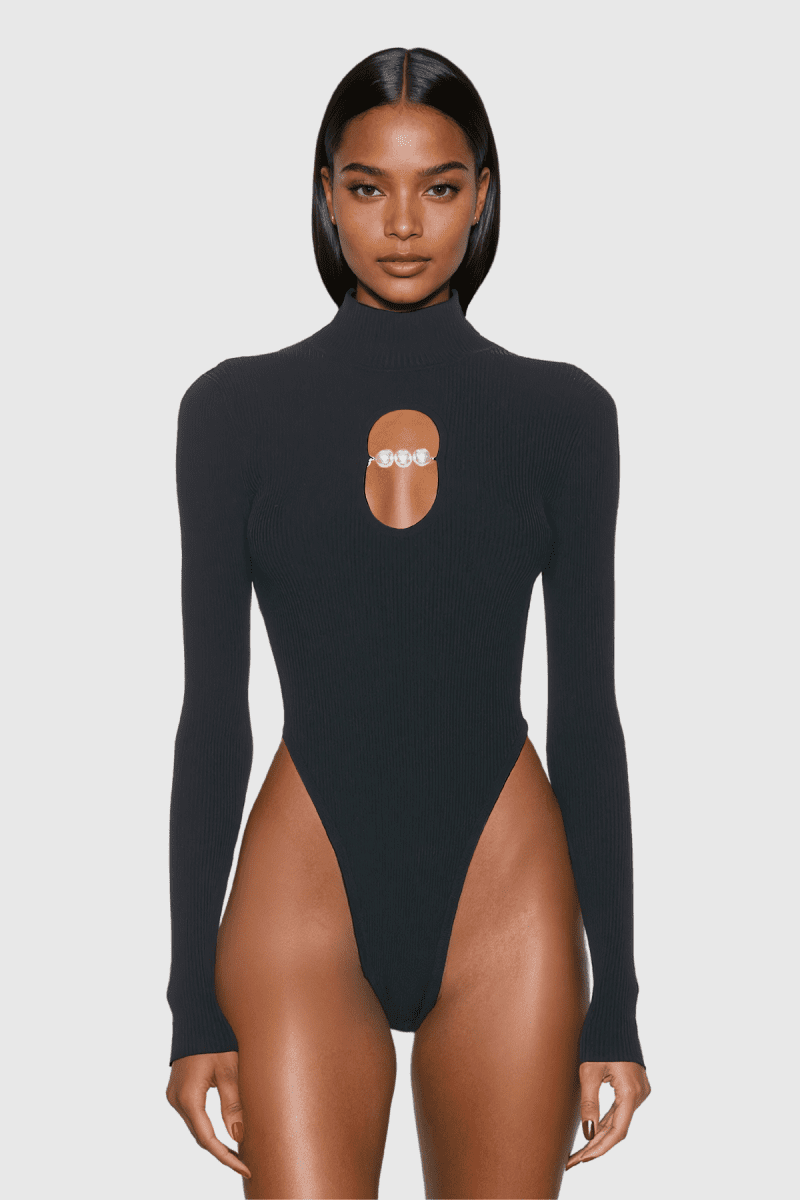 BallariCutoutPearlBodyconBodysuit 2