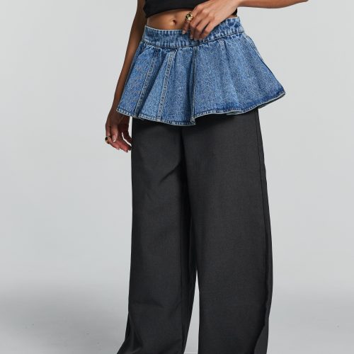 Bellamy Belt Ruffle Patchwork Wide Pants 1