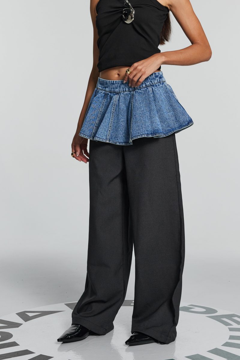 Bellamy Belt Ruffle Patchwork Wide Pants 1