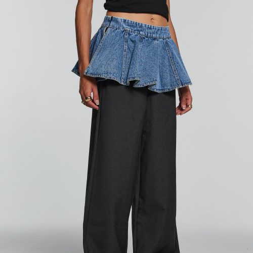 Bellamy Belt Ruffle Patchwork Wide Pants 2