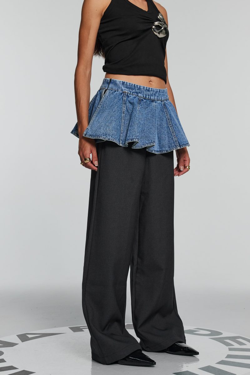 Bellamy Belt Ruffle Patchwork Wide Pants 2