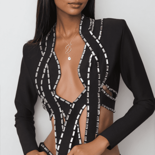 Blake Embellished Bandage Cropped Blazer Set 1