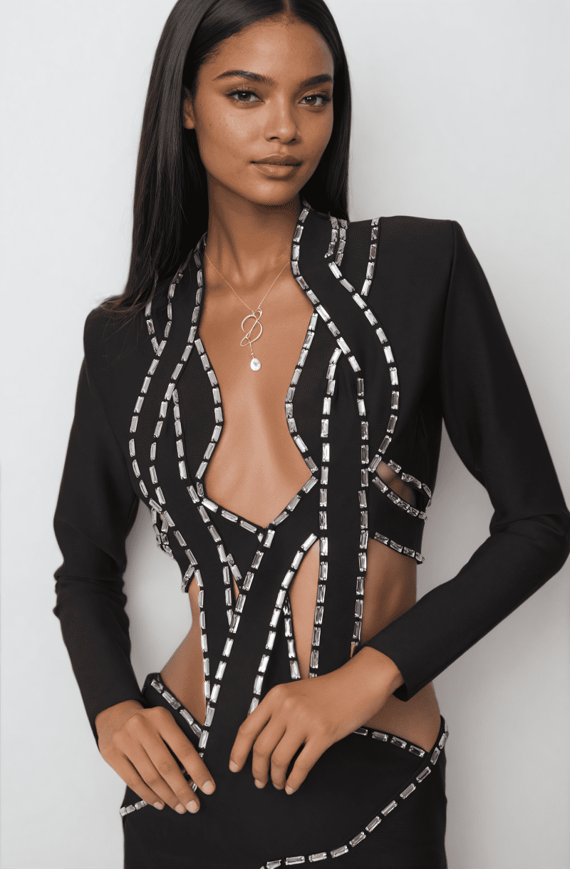 Blake Embellished Bandage Cropped Blazer Set 1