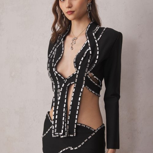 Blake Embellished Bandage Cropped Blazer Set 2