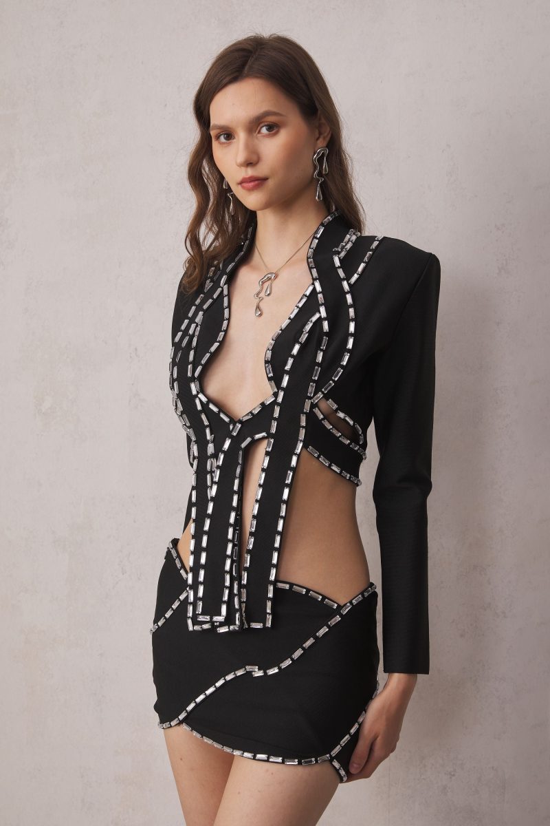 Blake Embellished Bandage Cropped Blazer Set 2