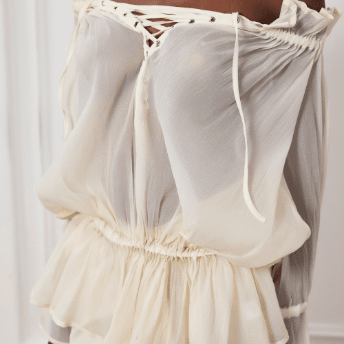 Blessing Lace Up Mesh Ruffle Top 4