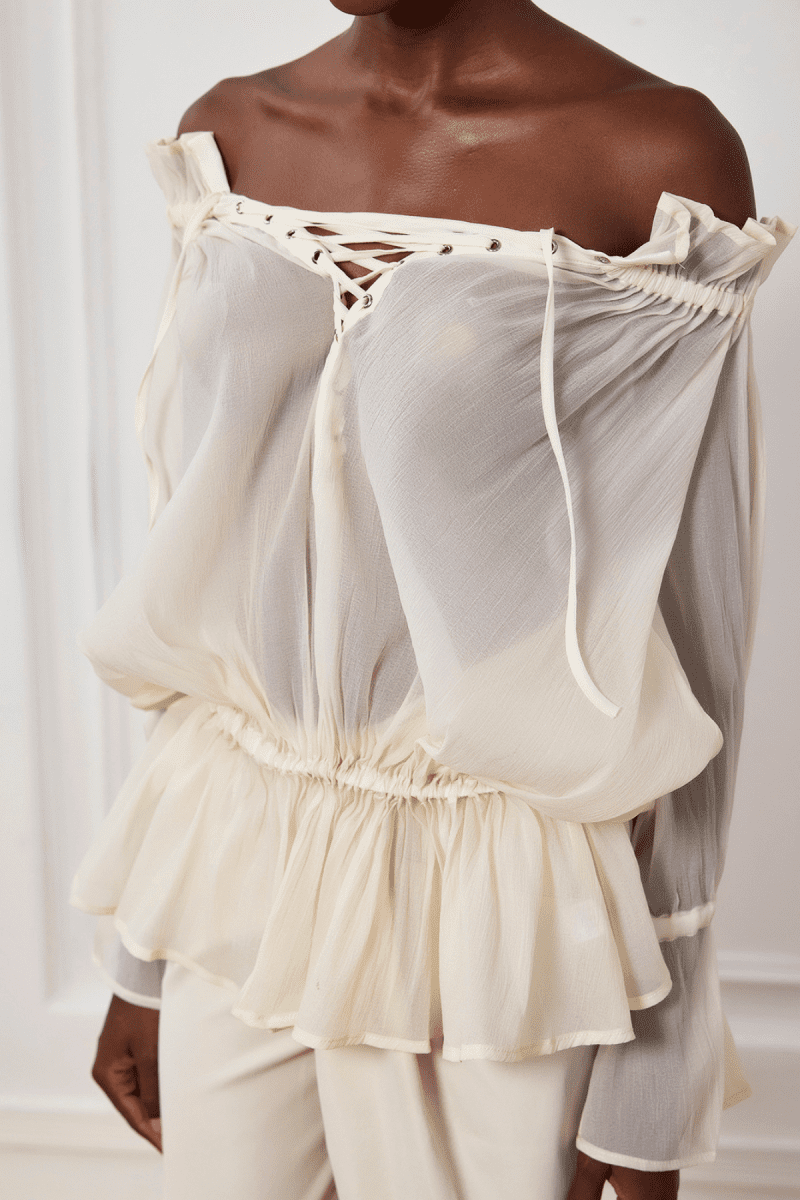 Blessing Lace Up Mesh Ruffle Top 4