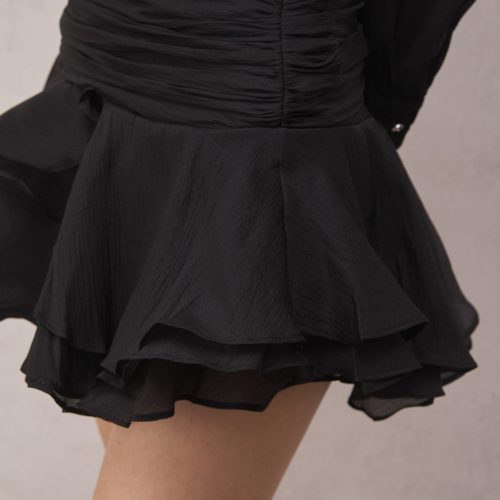 Brinley Ruched Ruffle Mini Dress In Black 3