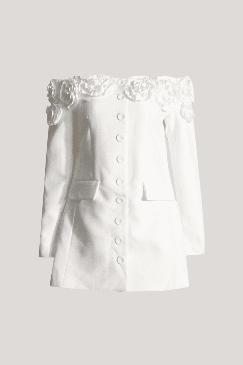 ChelseaOffShoulderFlowerLongSleeveMiniDressInWhite 4