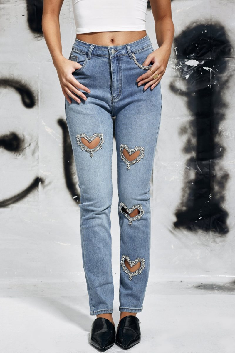 CherLoveRhinestoneCutoutJeans 1