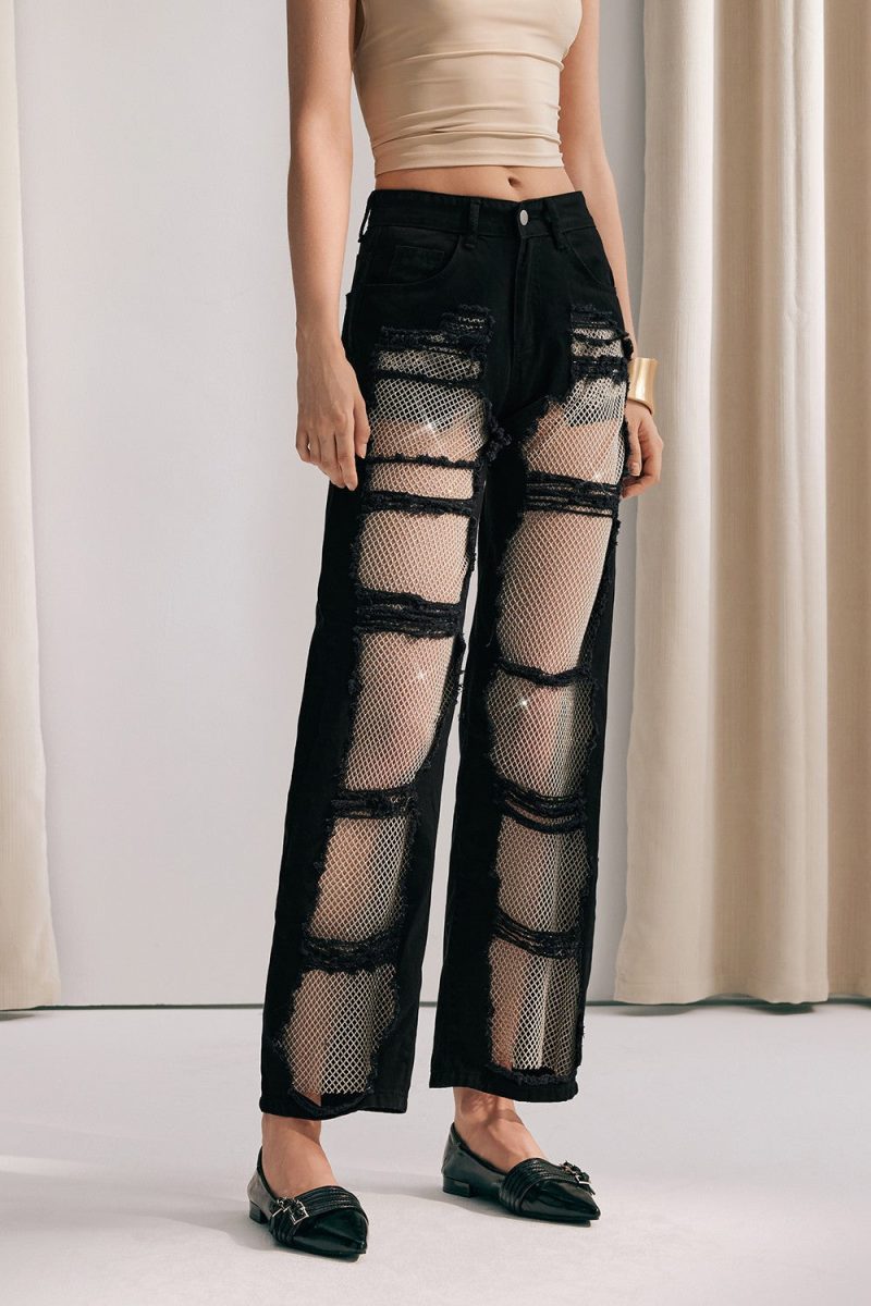 Chloe Mesh Straight Jeans In Black 1