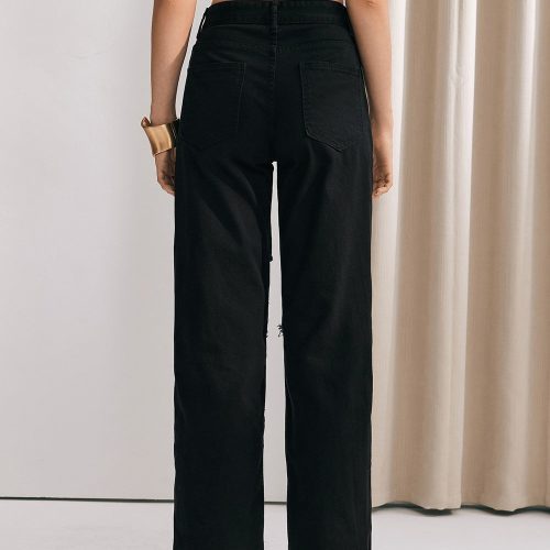 Chloe Mesh Straight Jeans In Black 5