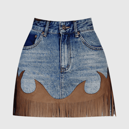 ColetteCowboyFringePatchworkMiniSkirt 2