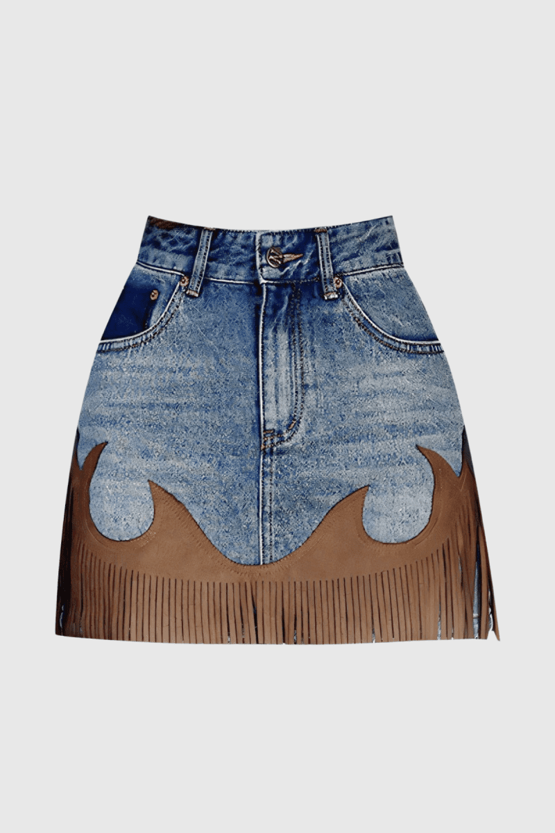 ColetteCowboyFringePatchworkMiniSkirt 2