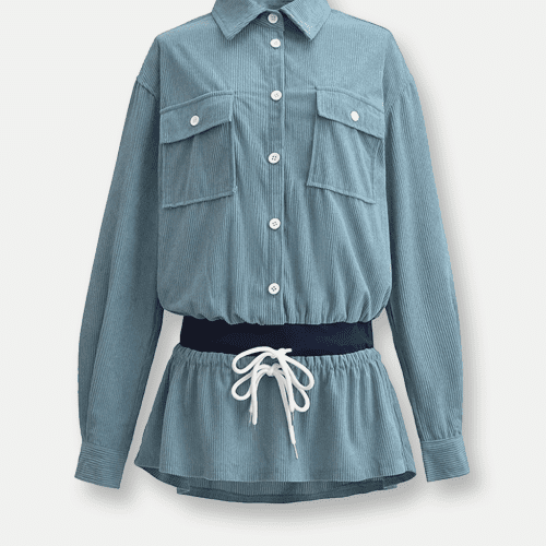 CorduroyDrawstringShirtMiniDress 4