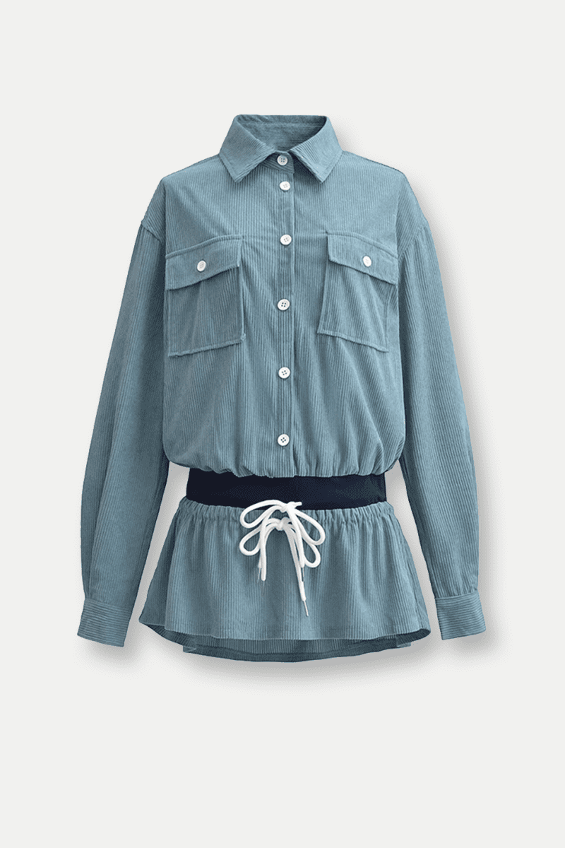 CorduroyDrawstringShirtMiniDress 4