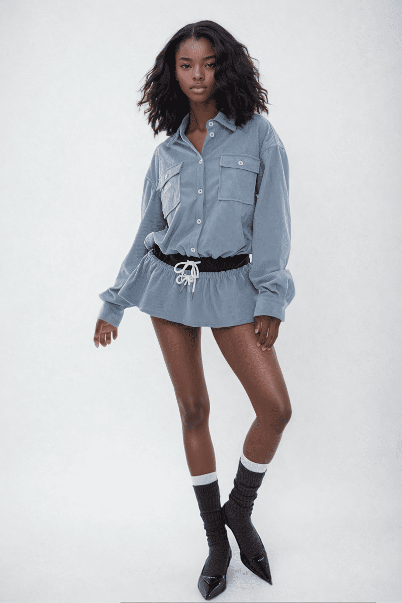 Corduroy Drawstring Shirt Mini Dress 2