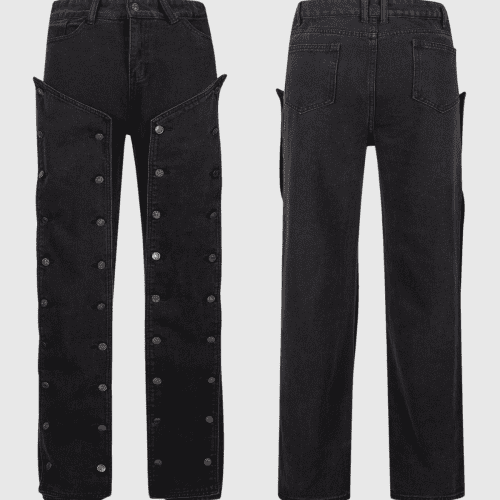 Dream Patchwork Button Jeans In Black