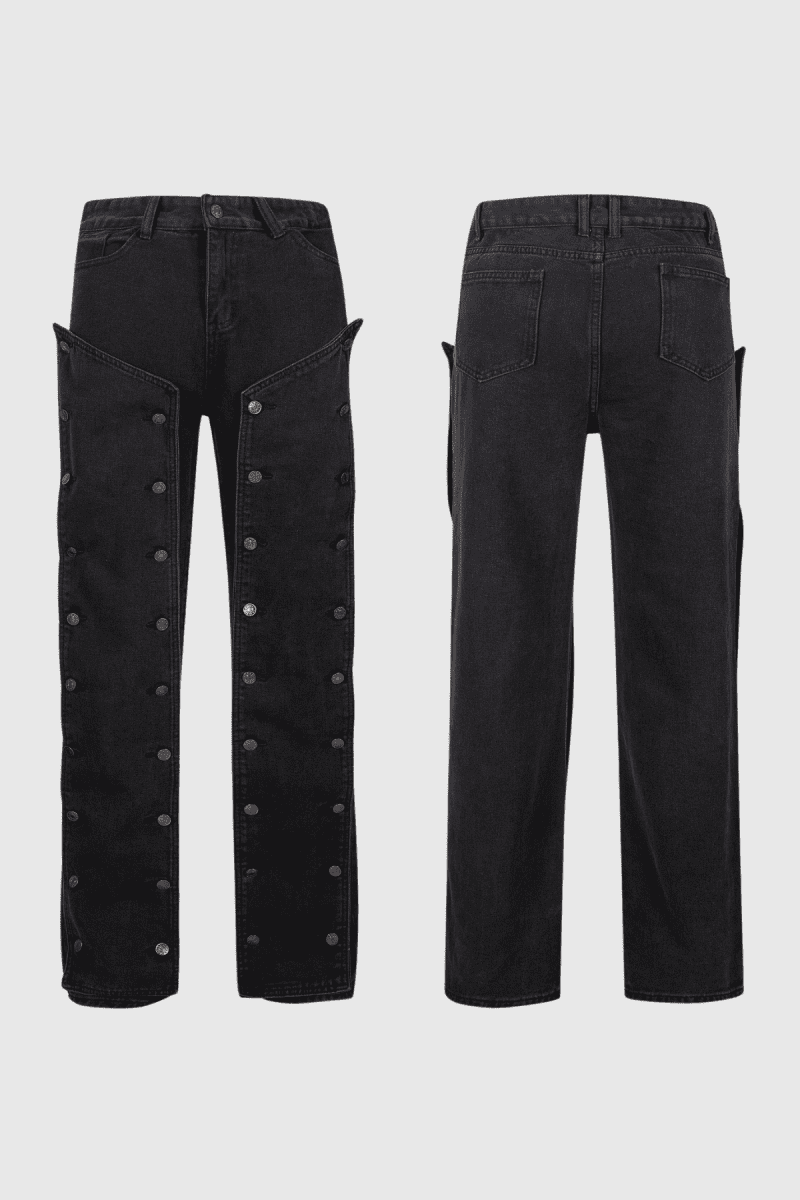 Dream Patchwork Button Jeans In Black