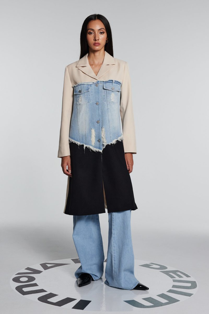 Eben Denim Patchwork Fringe Coat 1