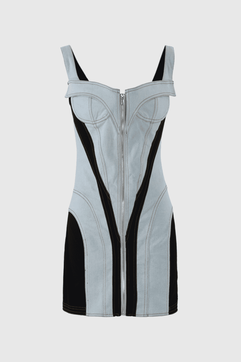 Eloise Backless Paneled Denim Dress 1