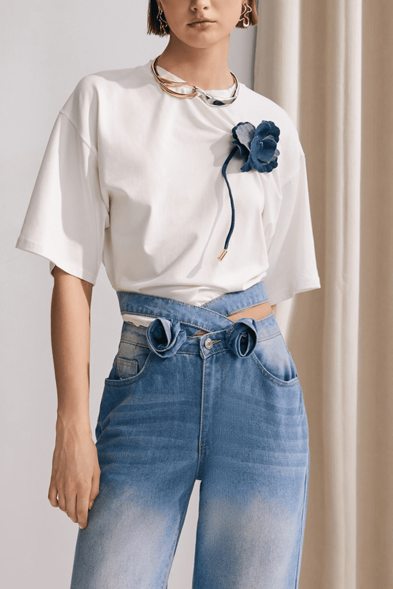 Emmalyn Ruched Flower T Shirt