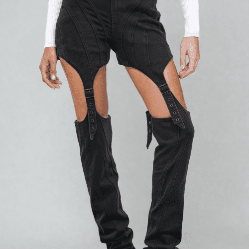 Eshwari Stripe Cutout Jeans In Black 4