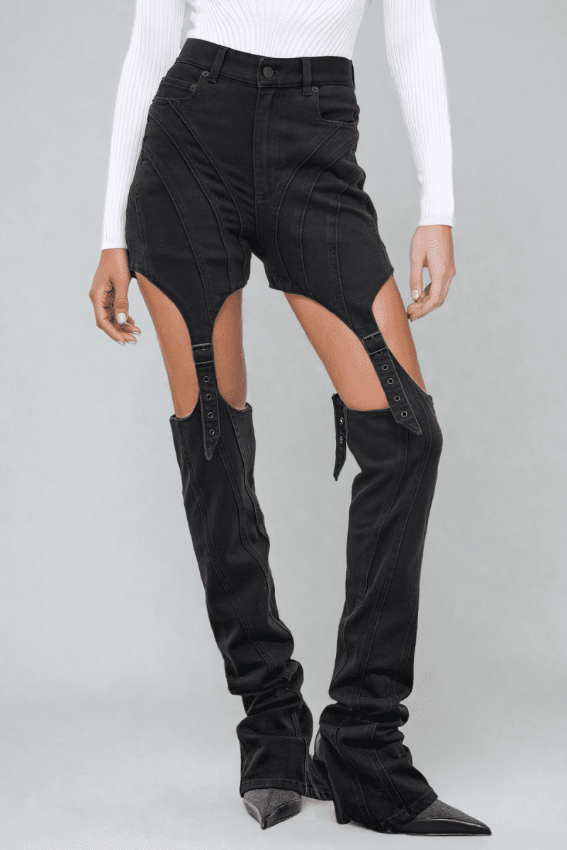 Eshwari Stripe Cutout Jeans In Black 4