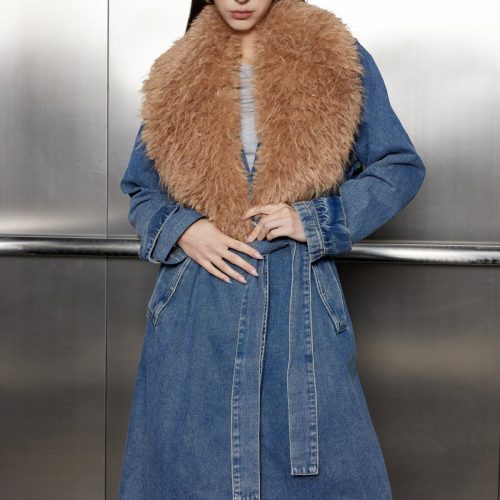 Everly Fur Collar Lace Up Denim Coat 4