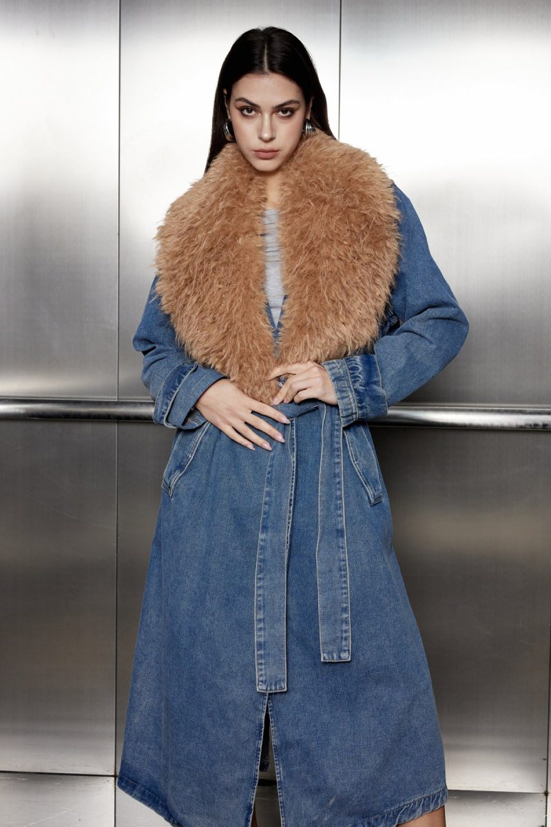 Everly Fur Collar Lace Up Denim Coat 4