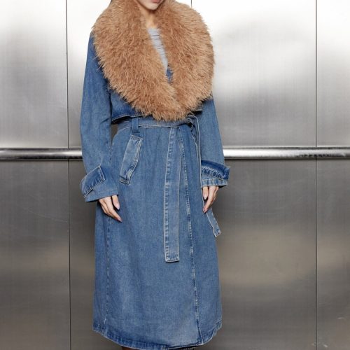 Everly Fur Collar Lace Up Denim Coat 6