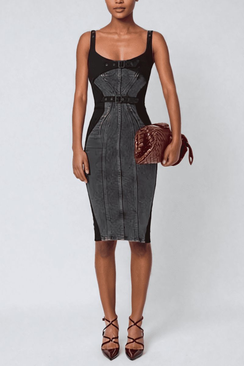 Gauri Buckle Deconstruct Midi Dress In Black