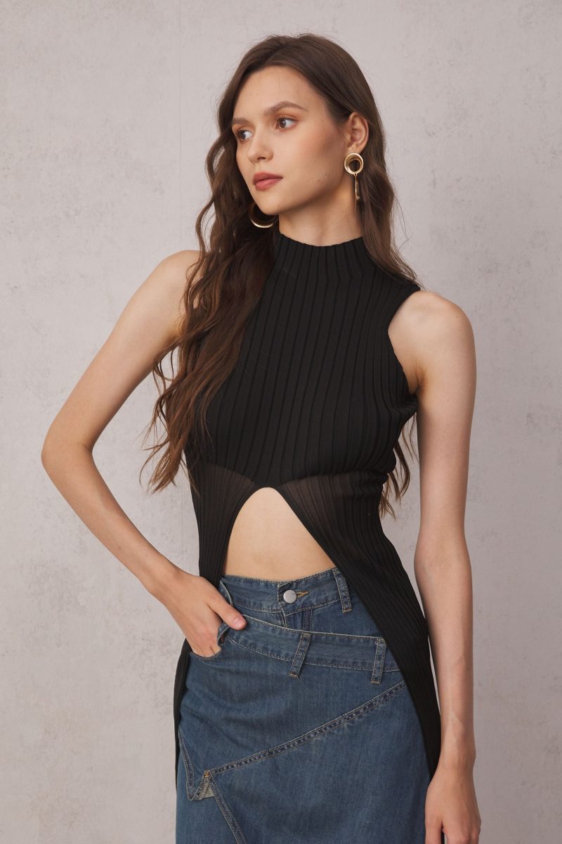 Gloria Knit See Through Top In Black 4