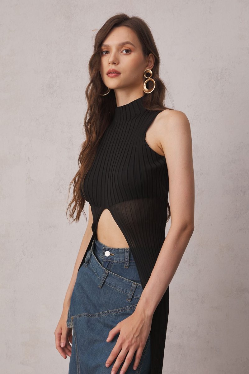 Gloria Knit See Through Top In Black 5