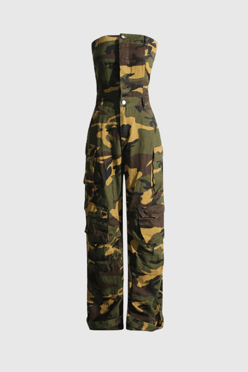 HazelCamouflagePrintedStraplessJumpsuitInYellow 1