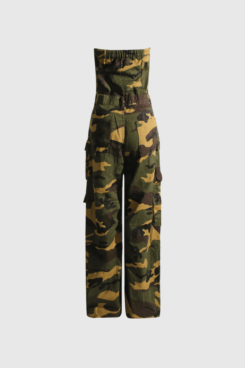 HazelCamouflagePrintedStraplessJumpsuitInYellow 3